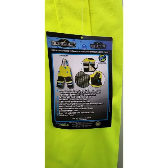 New NWT Radians Reflectivz High Visibility Bibs Overalls Size 5X Waterproof